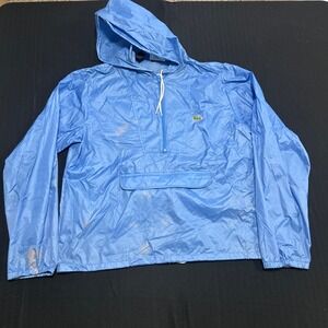Vintage Izod Lacoste Mens Blue Nylon Anorak Windbreaker Half Zip Hoodie Large
